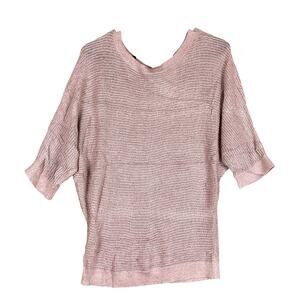 Express Womens Sweater Brown Metallic Round Neck Open Weave Knit Sleeve Sheer L